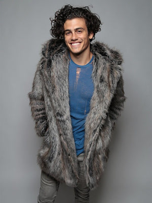 Men's Faux Fox Fur Coat Casual Plus Size Couple Hooded Thick Warm Fur Jacket Coat Cat Ear Warm Long Sleeve Jacket Overcoat