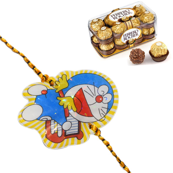 1 Rakhi - Doraemon Rakhi With Ferrero Rocher Chocolate Box