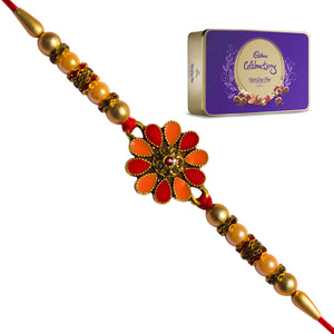 1 Rakhi - Flower Rakhi With Cadbury Celebration Rich Dryfruit Chocolate Box