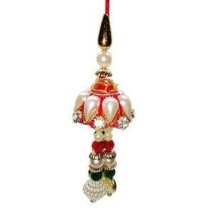 1 Rakhi - Fancy Blue and Red Bead Lumba Rakhi