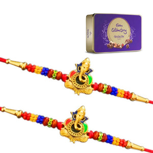 2 Rakhi - Colourful Ganeshji Rakhi With Cadbury Celebration Chocolate Box