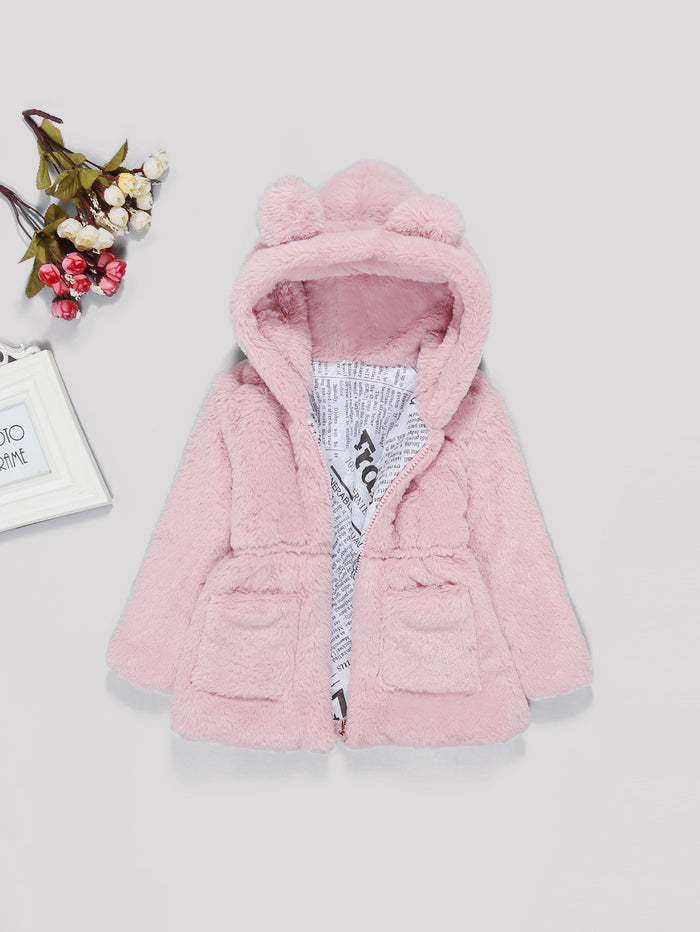 Toddler Girl Solid Teddy Hooded Outerwear