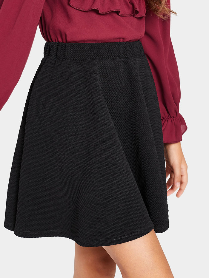 Girls Solid Textured Circle Skirt
