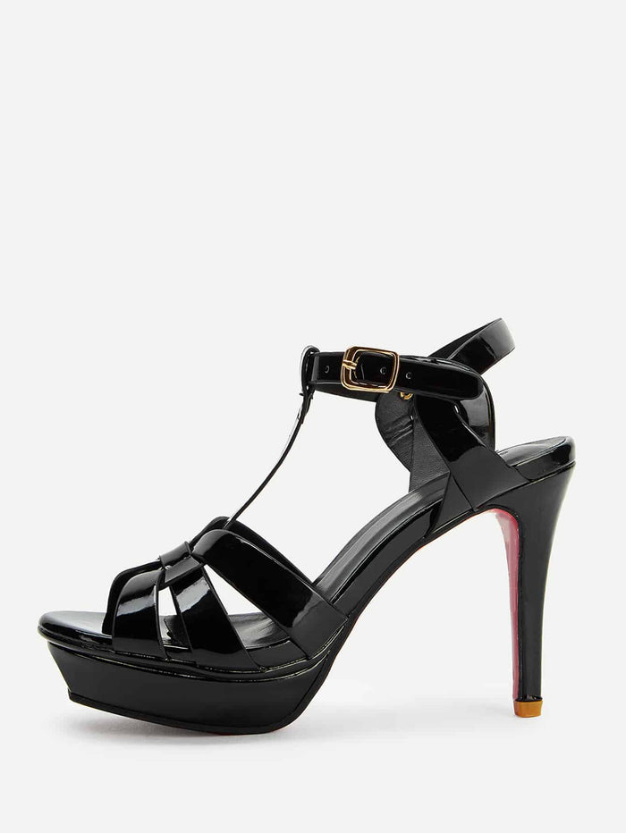 T-strap Peep Toe Stiletto Heels