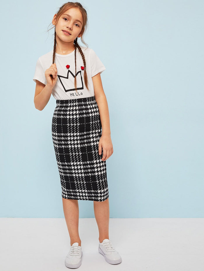 Girls Plaid Pencil Skirt
