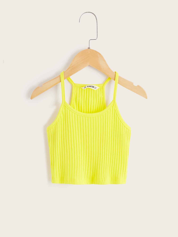 Girls Solid Rib-knit Racerback Cami Top Yellow