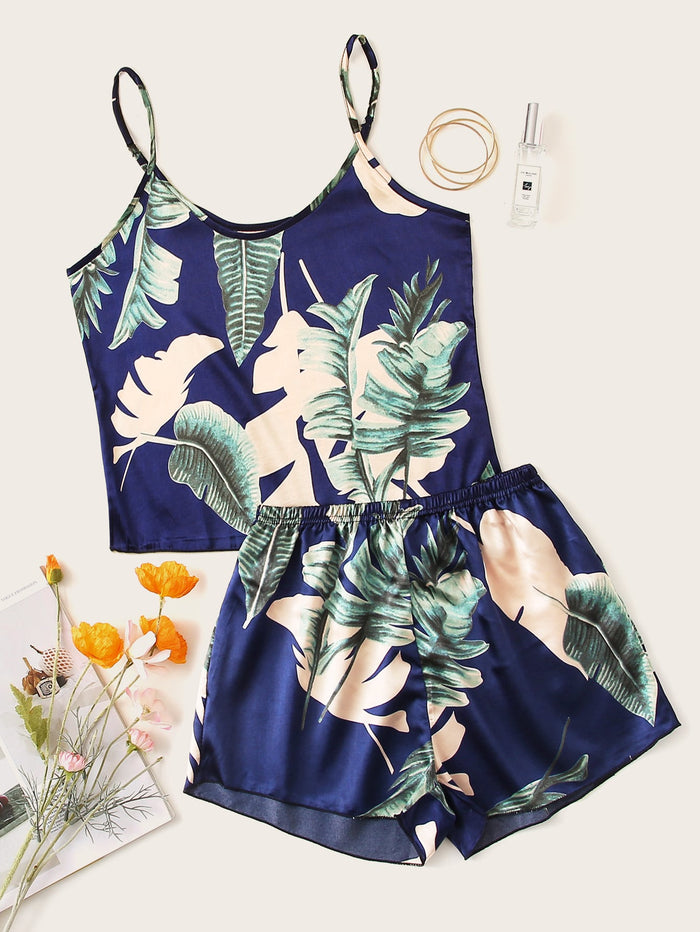 Tropical Print Satin Cami PJ Set