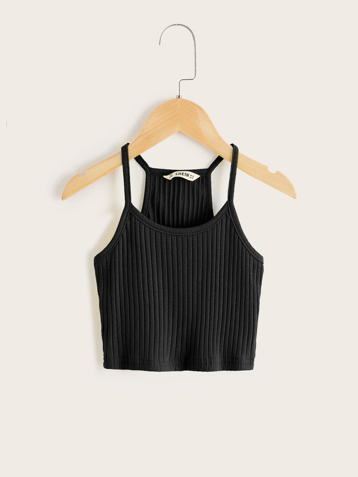 Girls Solid Rib-knit Racerback Cami Top Black