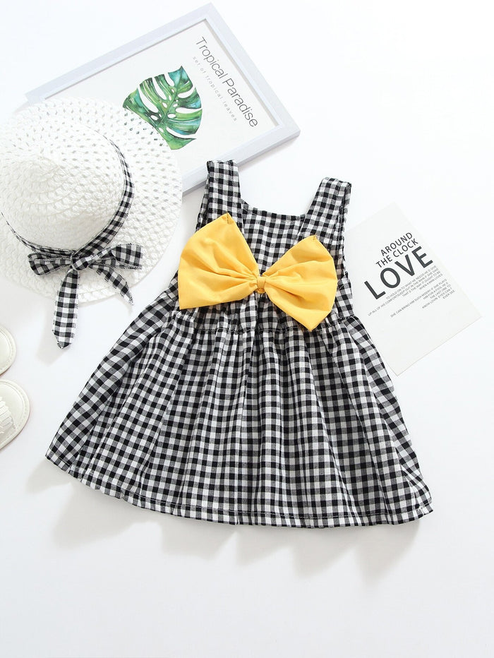 Toddler Girls Bow Gingham Print Dress