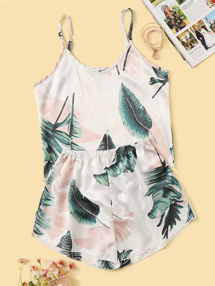 Tropical Print Satin Cami PJ Set