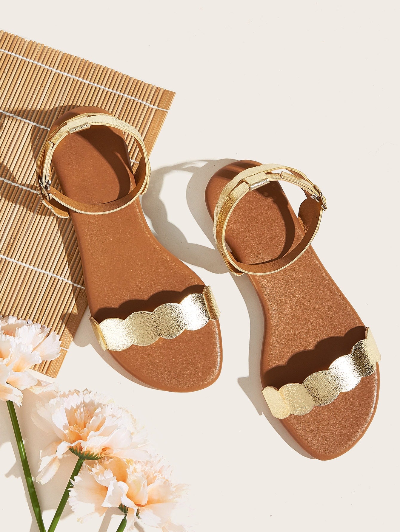 Flat with open toe ankle strap velcro plain sandals clearance