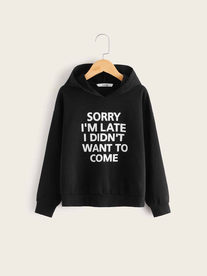 Girls Slogan Graphic Hoodie Black