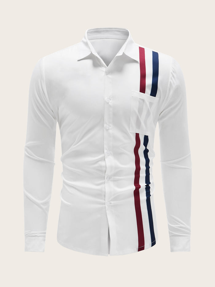 Men Stripe Print Pocket Front Shirt
