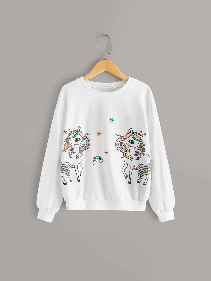 Girls Drop Shoulder Cartoon Graphic Pullover