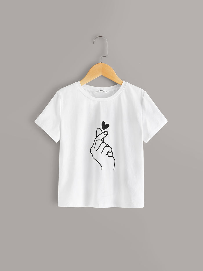 Girls Gesture Print Top White