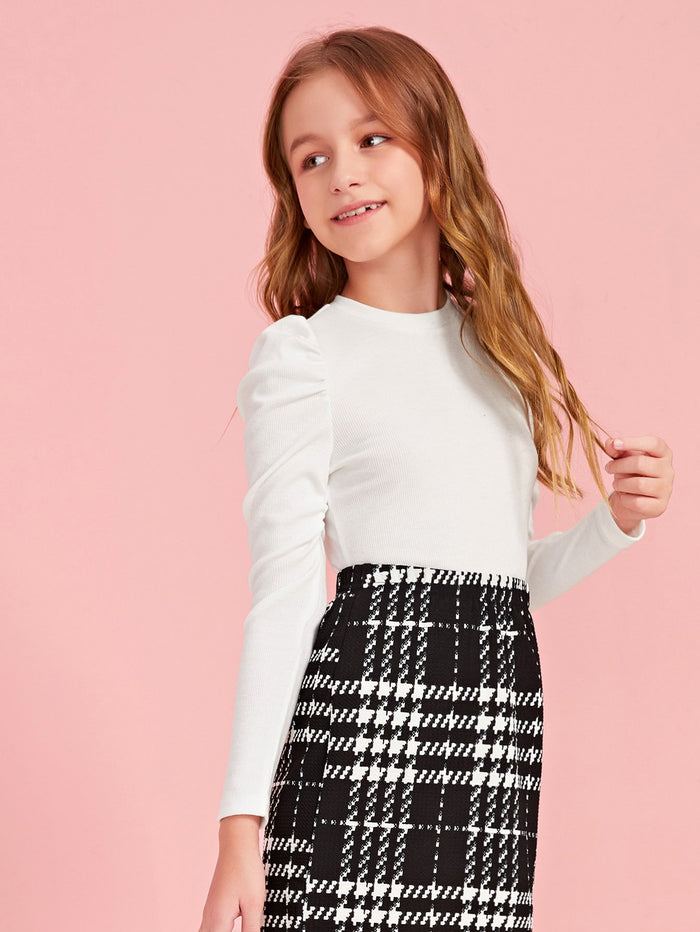 Girls Puff Sleeve Rib-knit Tee