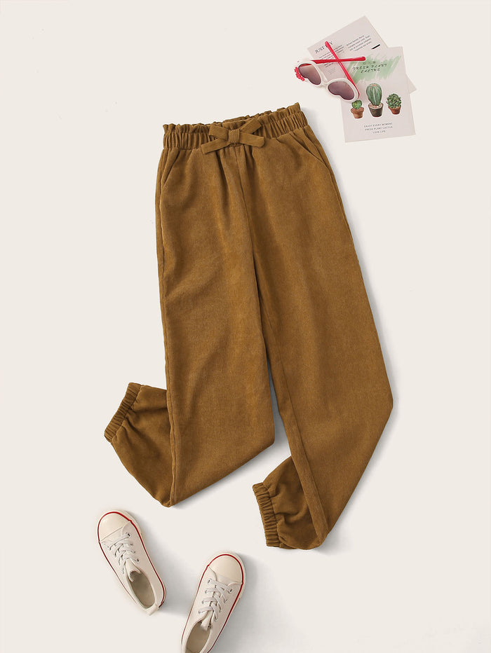 Girls Paperbag Waist Corduroy Pants