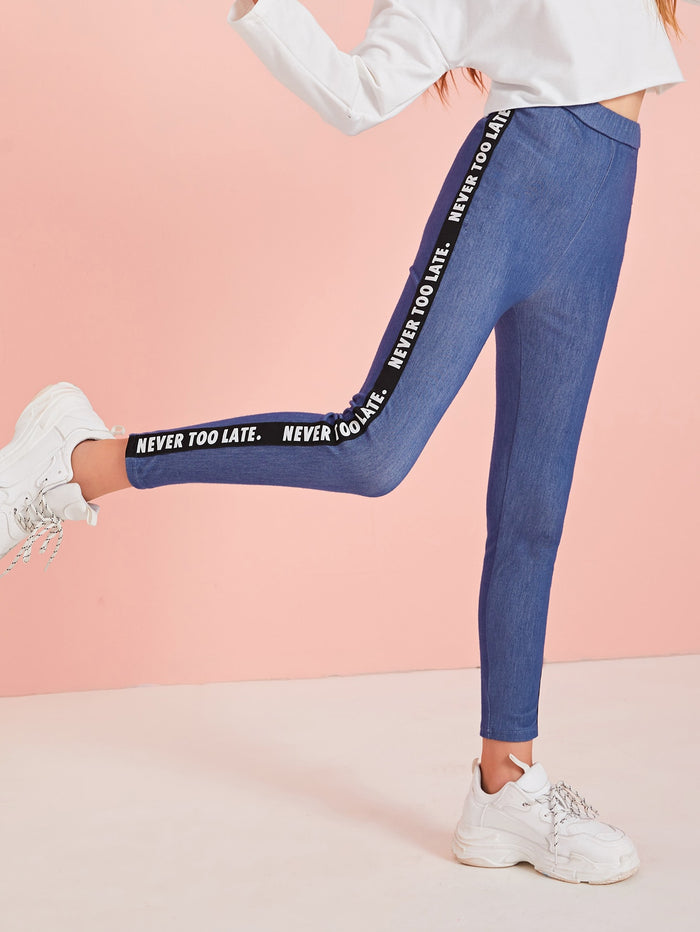 Girls Letter Tape Side Leggings
