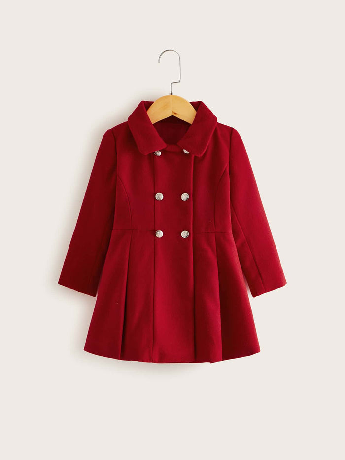 Toddler Girls Double Breasted A-line Peacoat Red