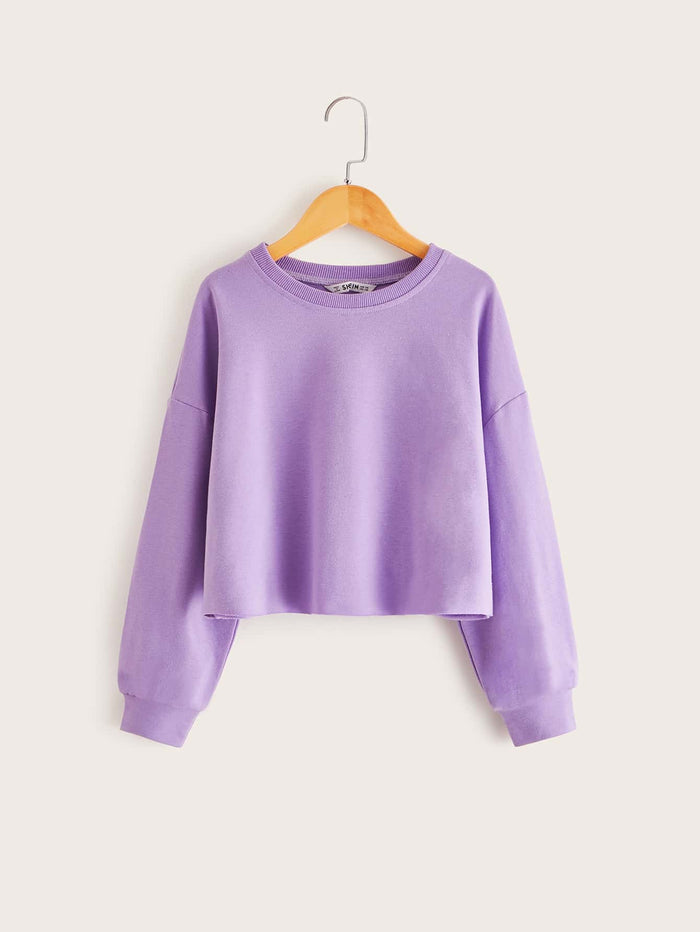 Girls Drop Shoulder Solid Pullover Lilac Purple
