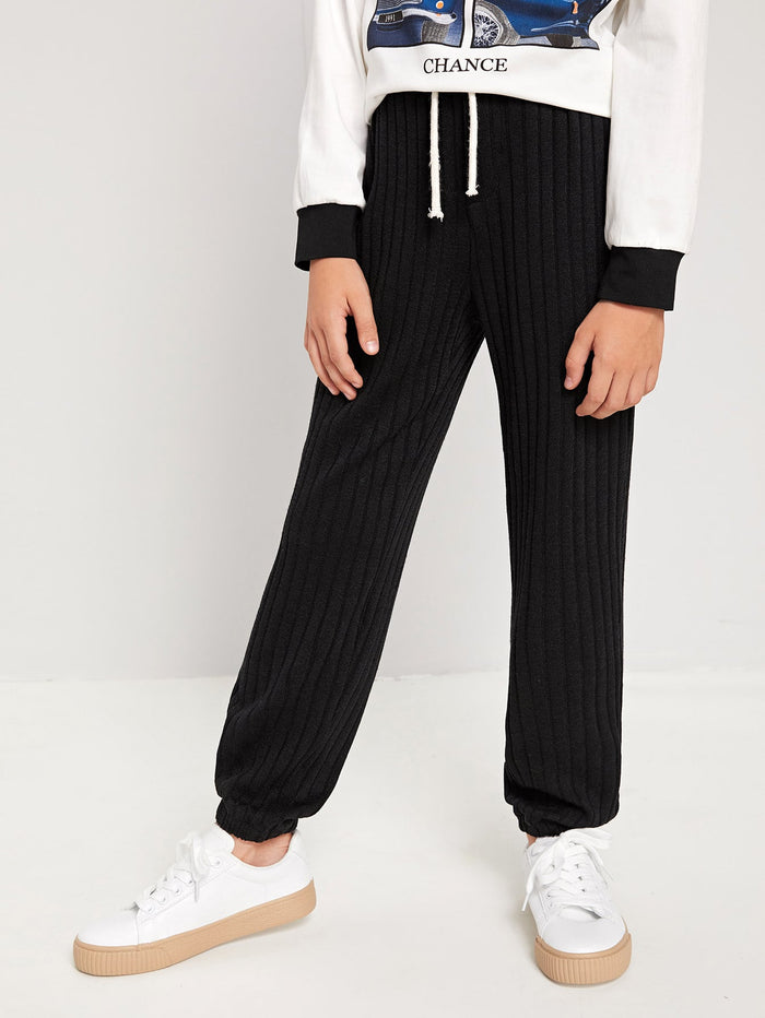 Boys Drawstring Waist Rib-knit Pants