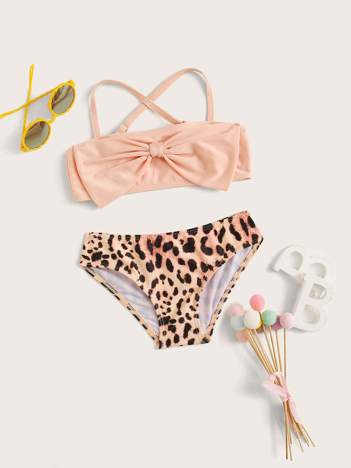 Toddler Girls Leopard Bow Front Bikini Set