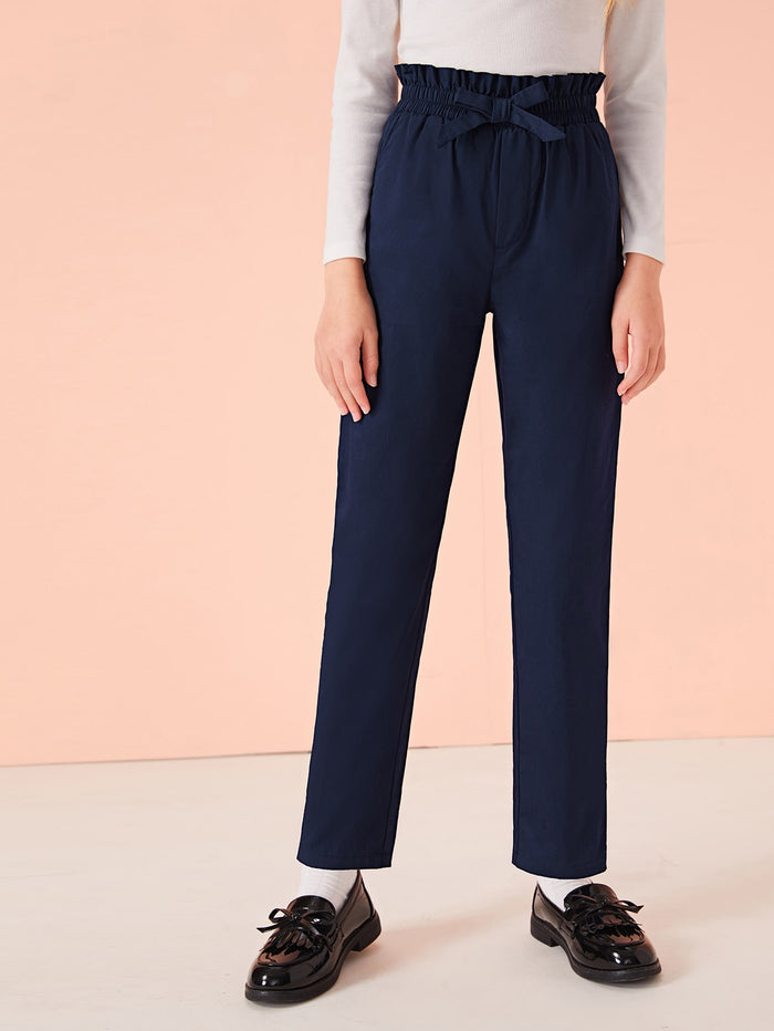 Girls Paperbag Waist Knotted Straight Leg Pants