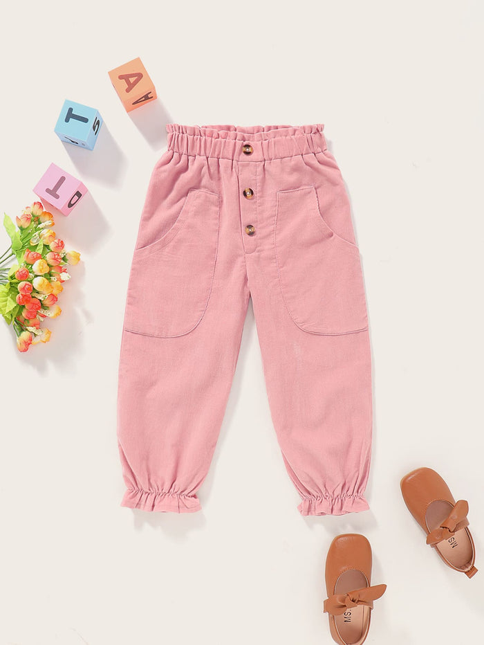 Toddler Girls Button Detail Paper Bag Waist Carrot Pants