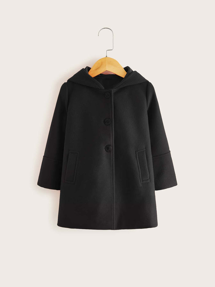 Toddler Girls Slant Pockets Hooded Overcoat