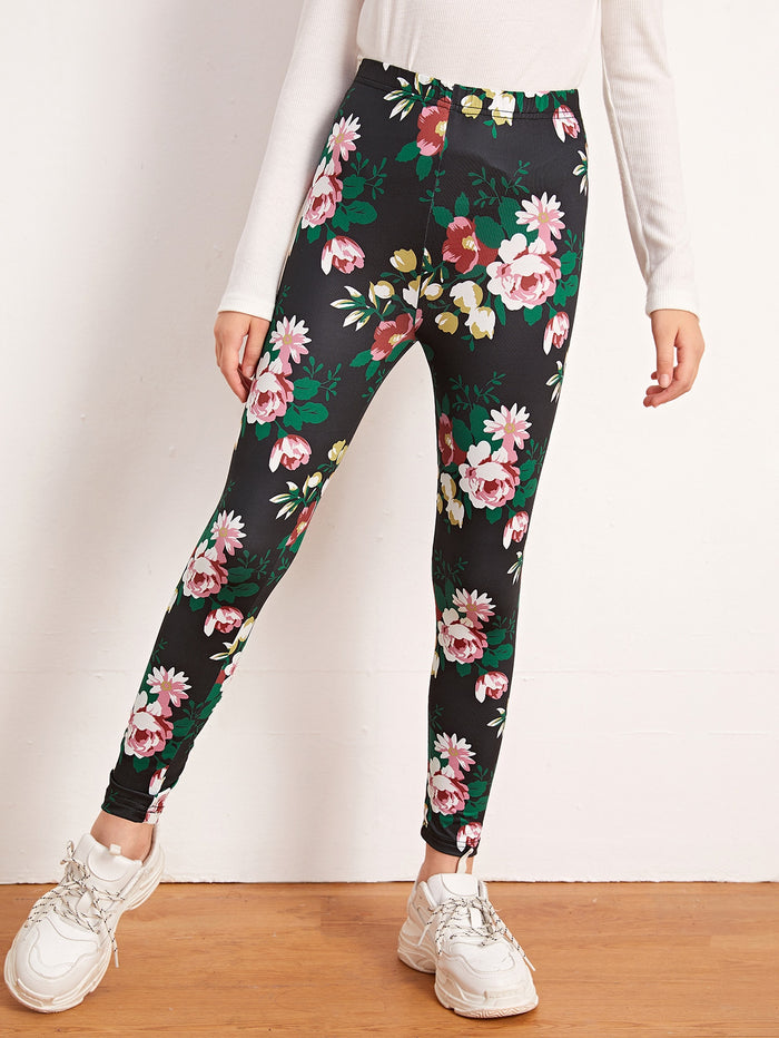 Girls Floral Print Leggings
