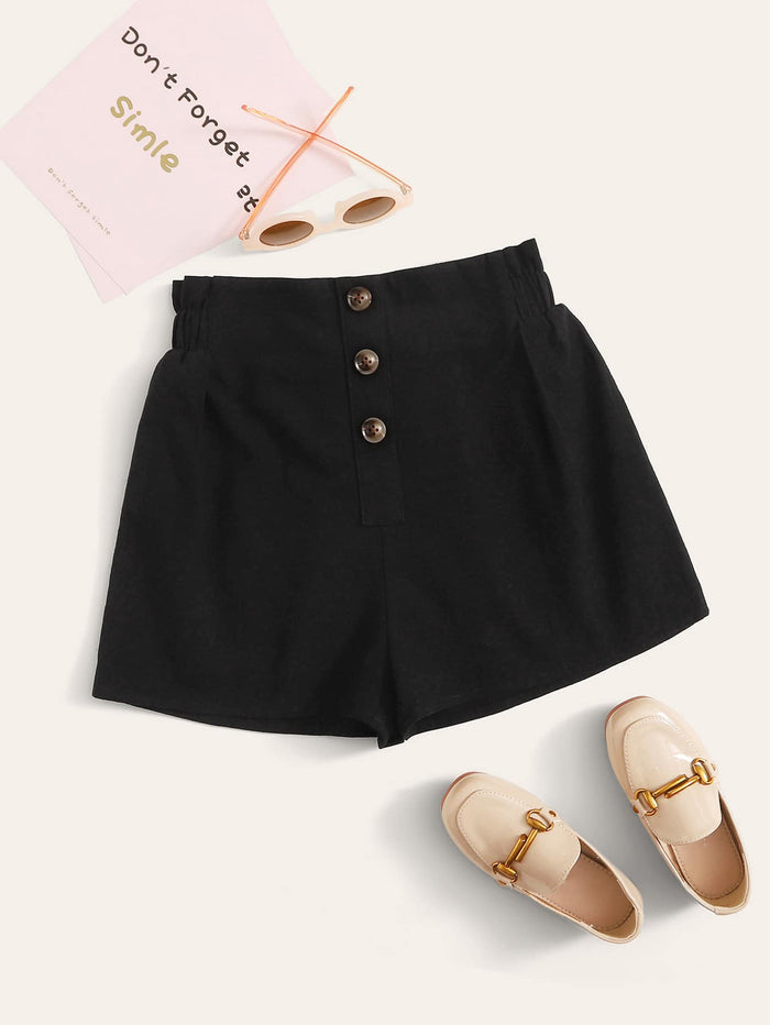 Girls Button Front Paperbag Waist Shorts