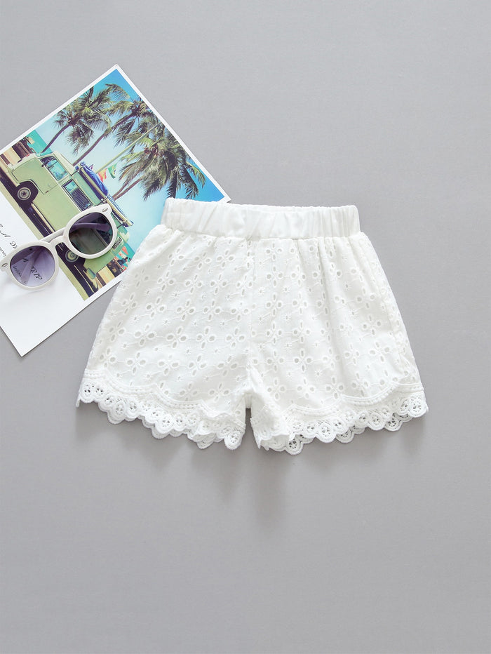 Toddler Girls Eyelet Embroidery Scallop Shorts