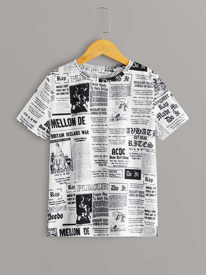 Boys Newspaper Print Tee