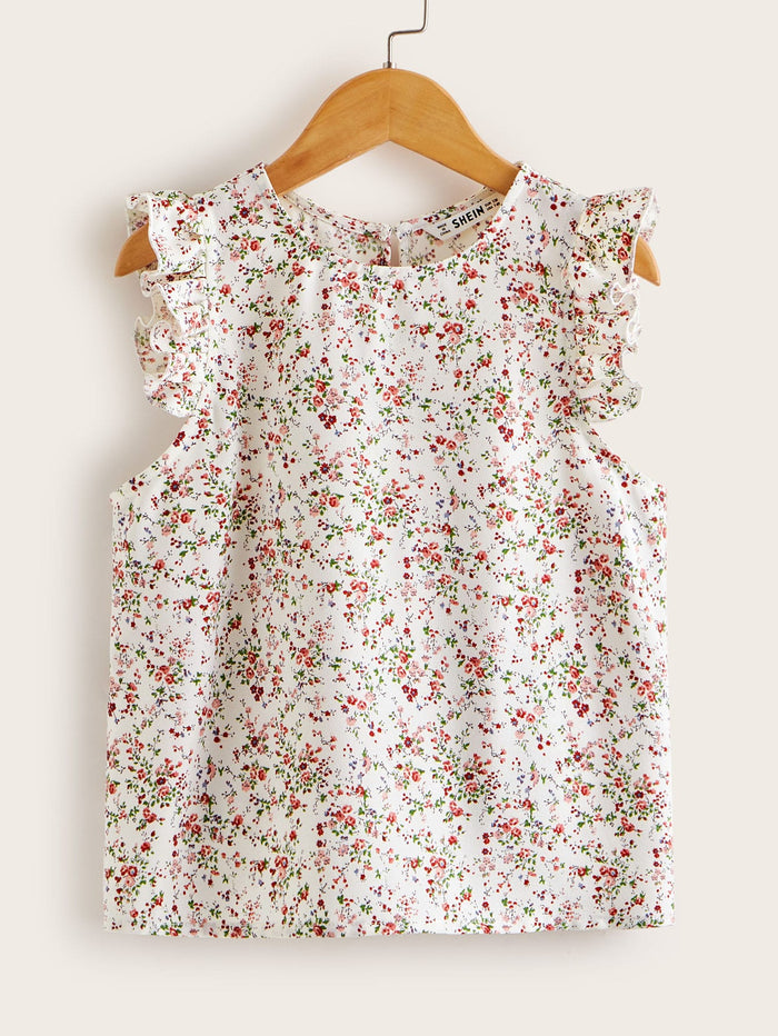Girls Ruffle Trim Ditsy Floral Top