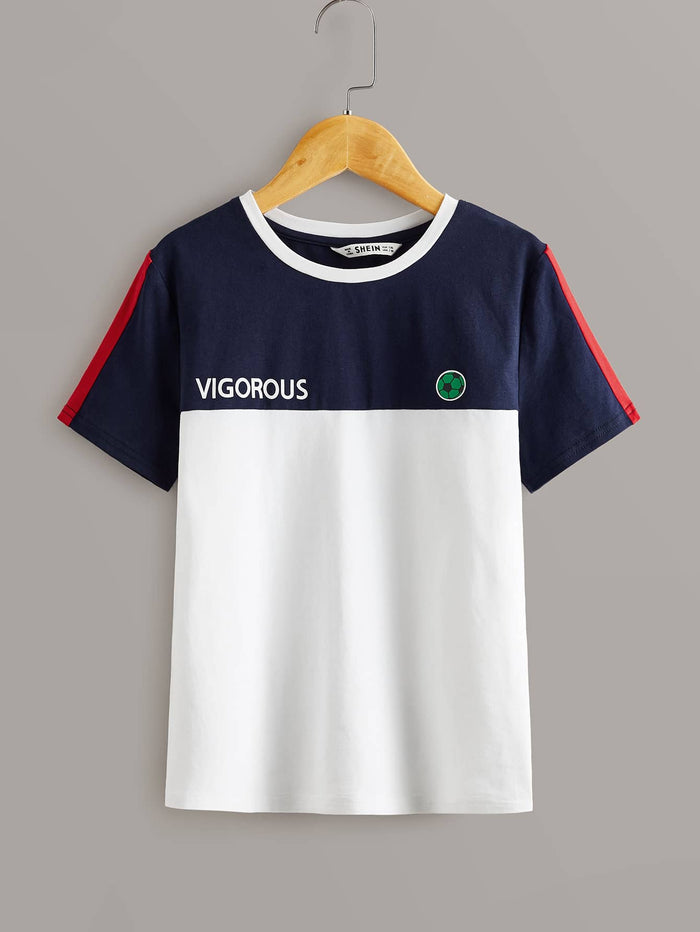 Boys Colorblock Football and Letter Graphic Top