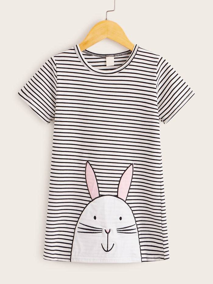 Toddler Girls Striped & Cartoon Graphic Tee Dress