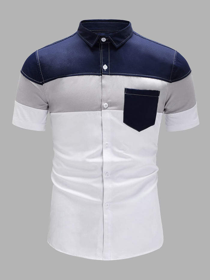 Men Colorblock Pocket Patched Shirt