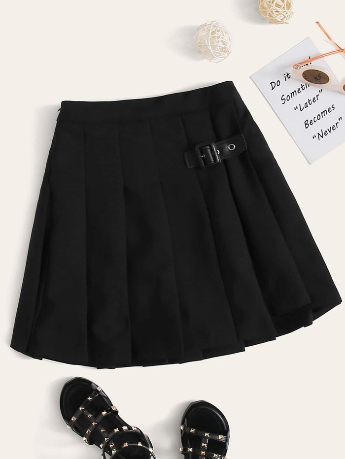 Girls Buckle Detail Pleated Skirt