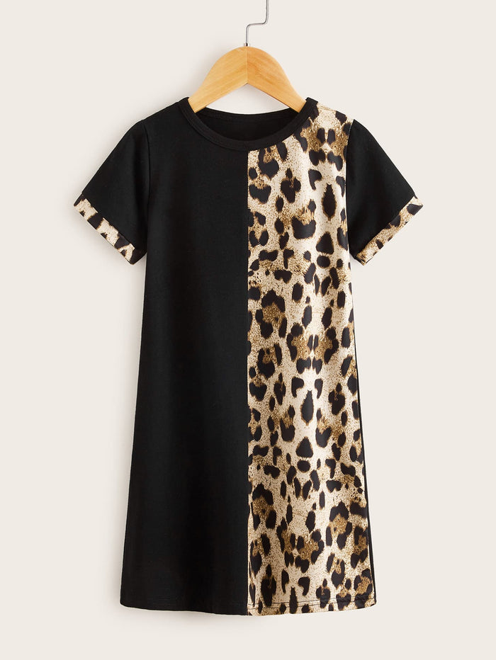 Toddler Girls Contrast Leopard Tee Dress