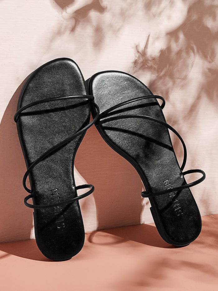 Open Toe Slim Strap Sliders