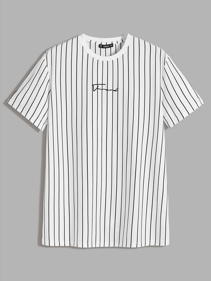 Men Letter Graphic Striped Tee Black and White