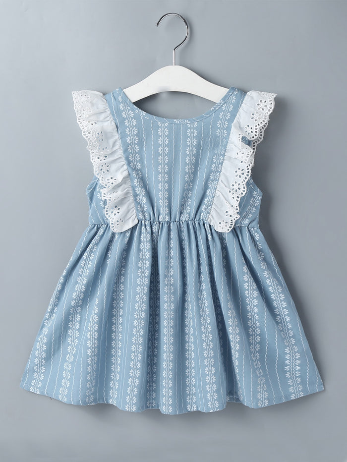 Toddler Girls Ruffle Trim Criss Cross Back Dress