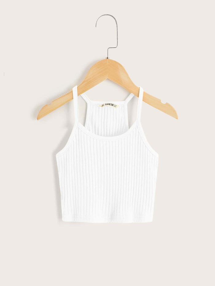 Girls Solid Rib-knit Racerback Cami Top White
