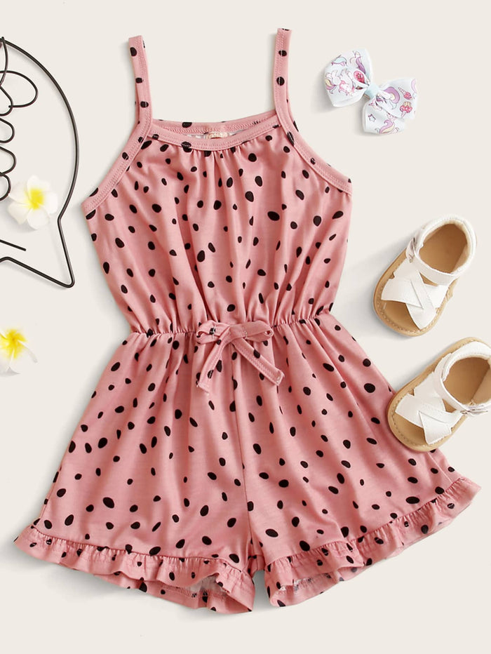 Toddler Girls Allover Print Ruffle Hem Cami Romper Pink
