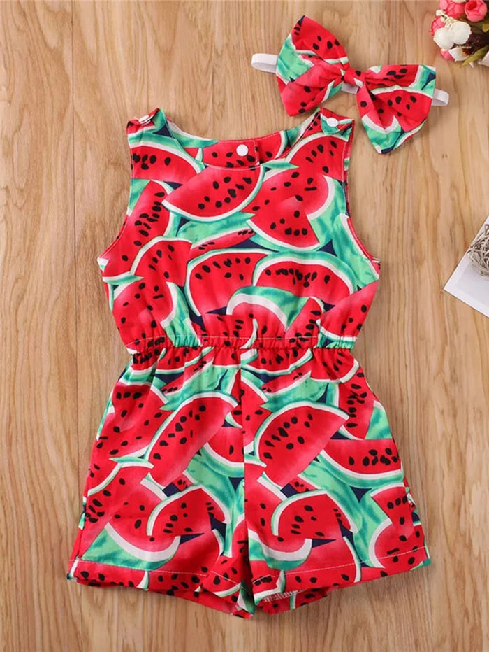Toddler Girls Allover Watermelon Romper & Headband