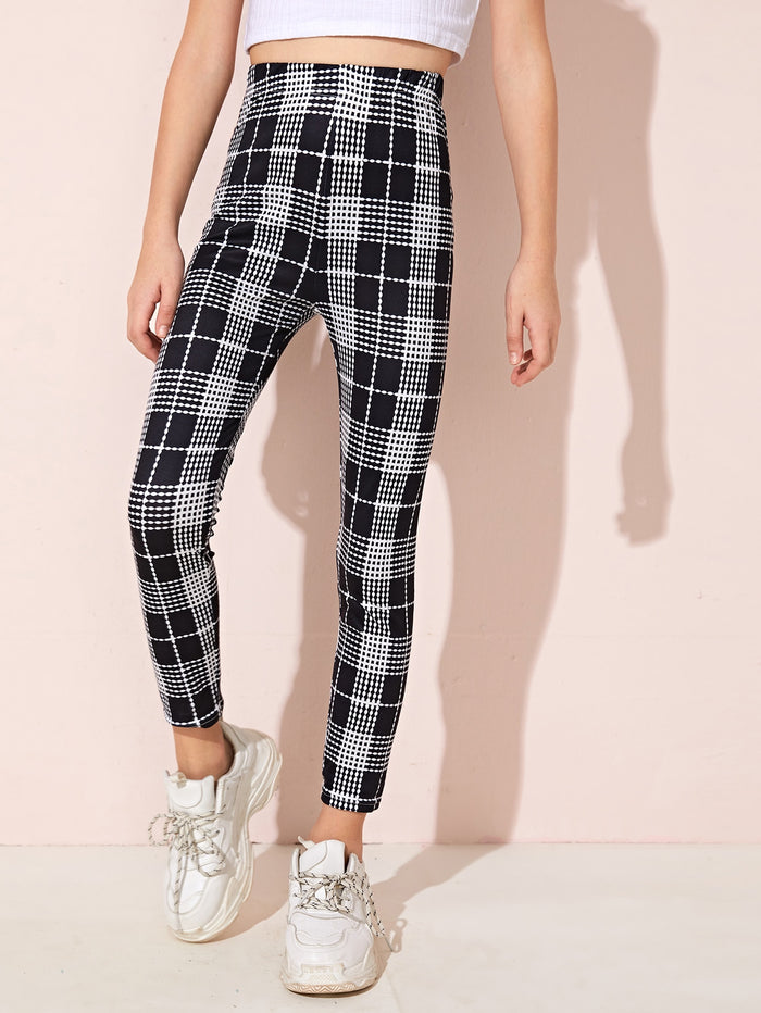 Girls High Waist Plaid Leggings