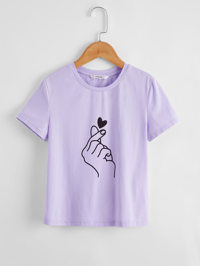 Girls Gesture Print Top Purple