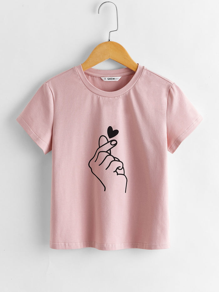 Girls Gesture Print Top Pink