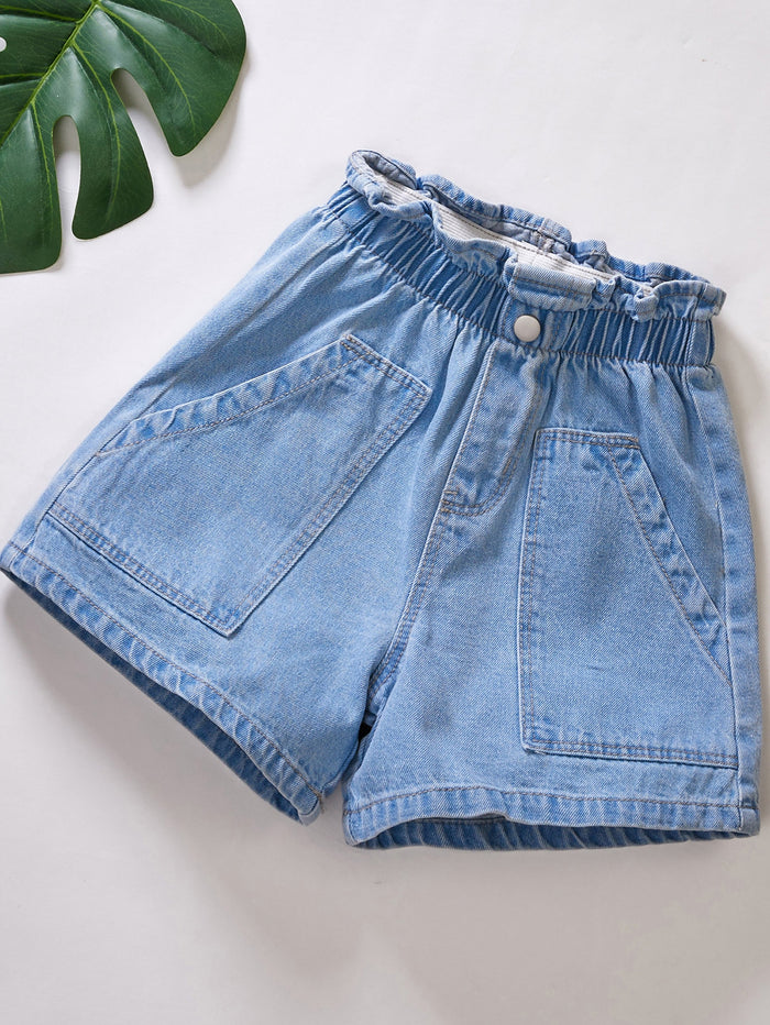 Girls Paperbag Waist Denim Shorts