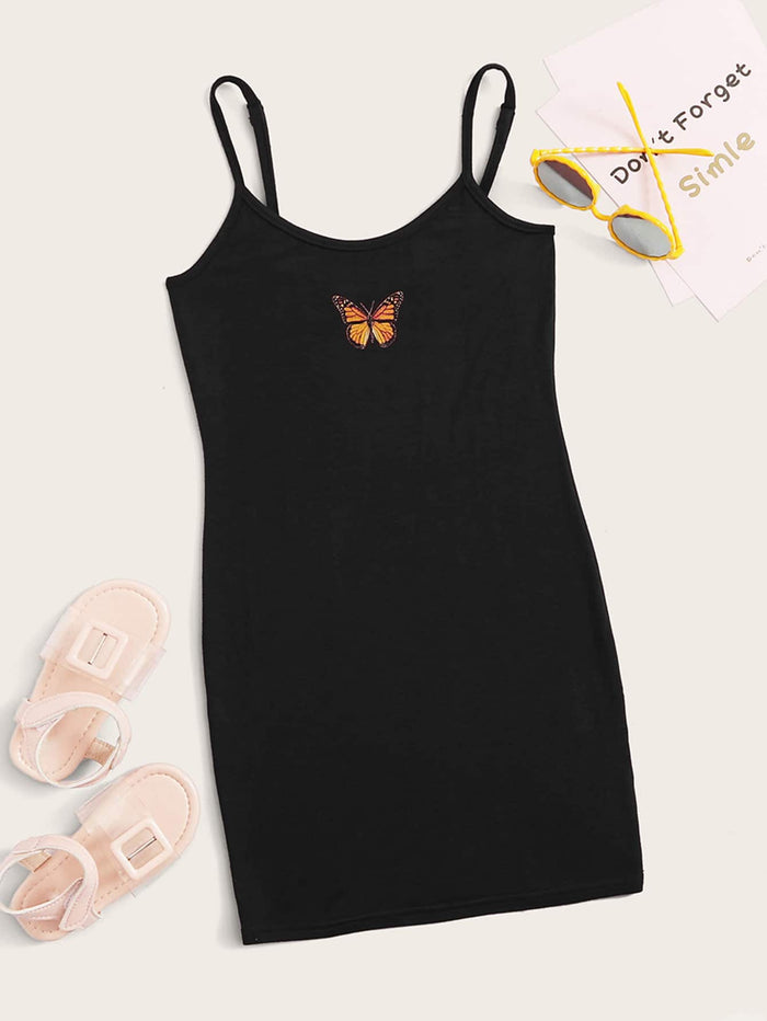 Girls Butterfly Print Dress Black